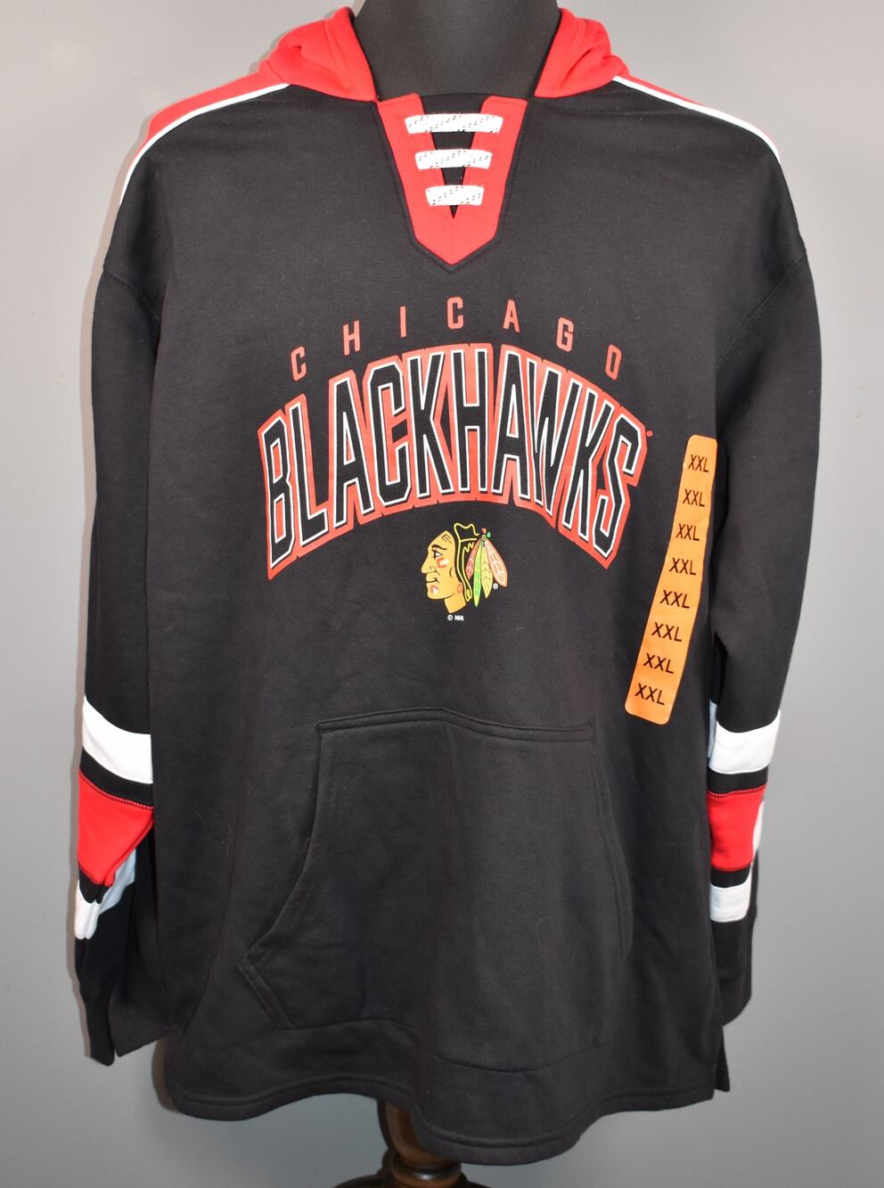 NHL Chicago Blackhawks Hockey Black Hoodie with Laces Brand New Tags Size 2X